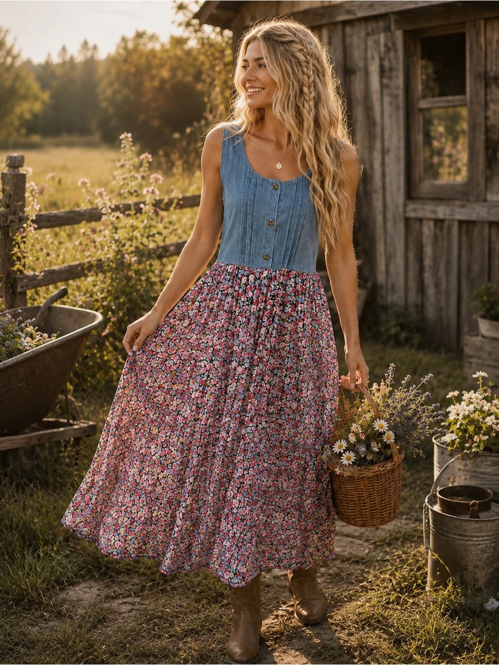 Vintage NWT 90’s Storybook Prairie Maxi Dress Made USA NOS Floral Farmcore Sz 12